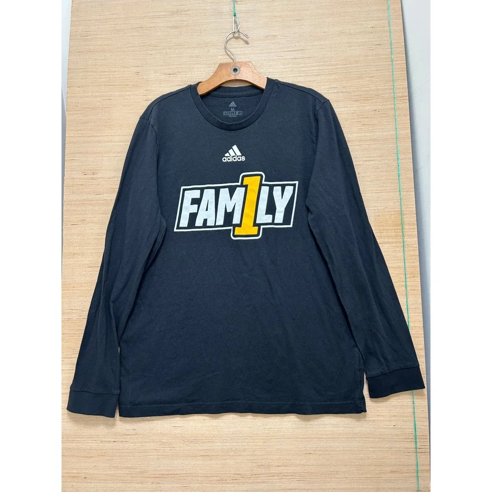 Adidas Family 1 Graphic Long Sleeve T-Shirt Mens Medium Black Crew Neck‎ Shirt